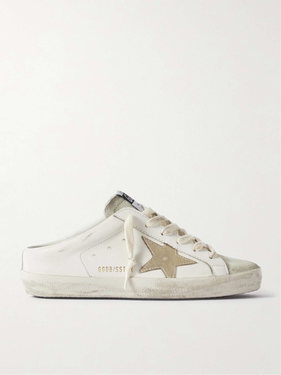 Golden Goose Shoes - Golden Goose White Leather Super Star Sabot with Platinum Star